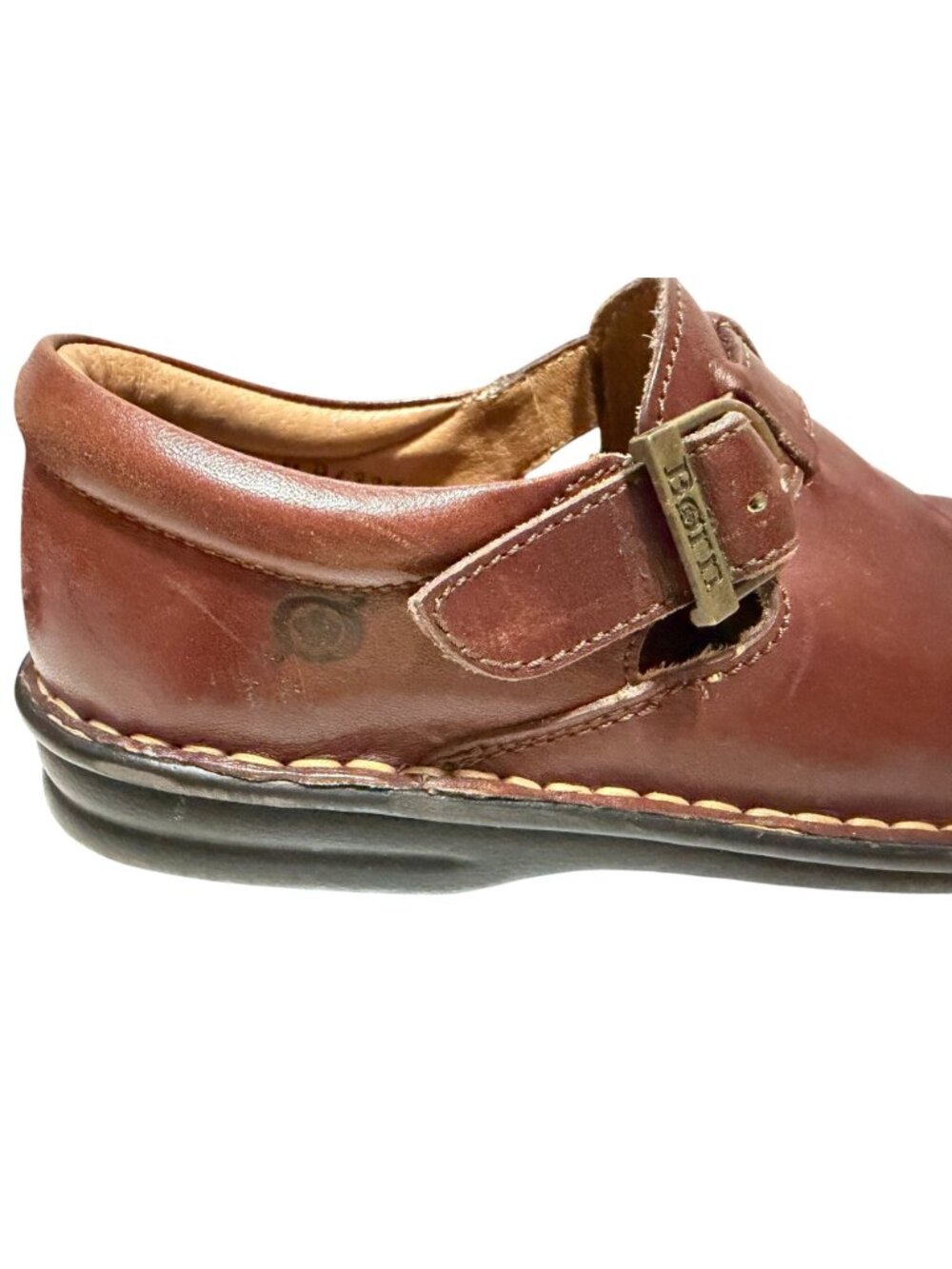 Born Brown Leather Monk Strap Buckle Slip-on Womens Loafer Shoe B6327 Size 8 M - Picture 5 of 11
